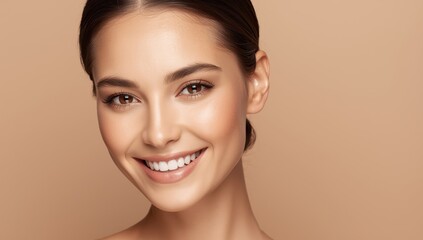 Fototapeta premium Smiling woman with clear complexion. Skincare concept