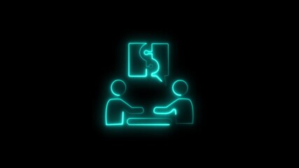 Neon cyan talking and chatting icon animation communication discussion concept on black background
