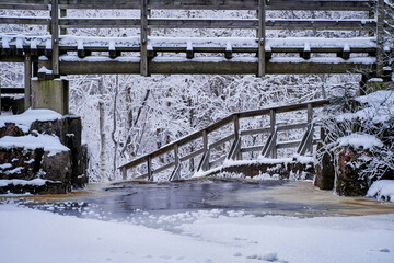 Bridge and waterfaal in winter