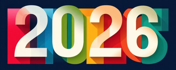 Vibrant 2026 numbers in bold, colorful flat design for modern branding and celebration