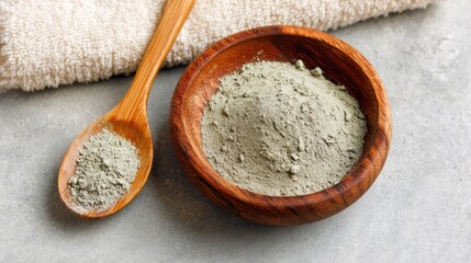 Natural Bentonite Clay Powder in Wooden Bowl for Skincare and Wellness