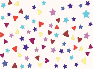 Playful scattered stars and hearts pattern for cheerful backgrounds and festive designs.