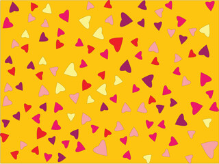 Playful scattered hearts and triangles pattern in warm tones for cheerful backgrounds