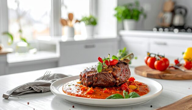 Rindfleisch mit einer tomaten paprika sauce