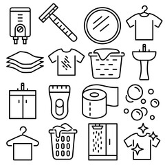 Toilet and Bathroom Essentials Icon Set Outline Style (Part 4)