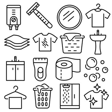 Toilet and Bathroom Essentials Icon Set Outline Style (Part 4)