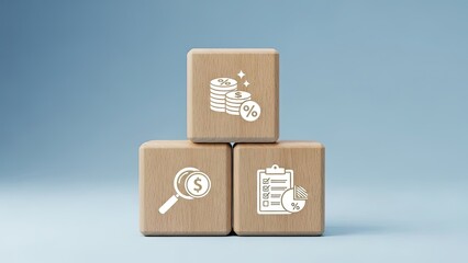 Wooden blocks with financial icons for business and investment concepts