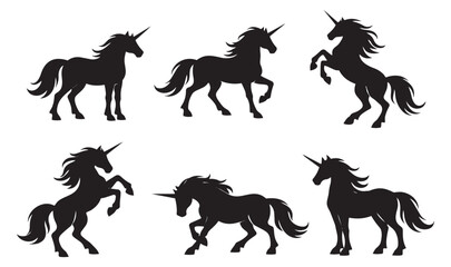 Graphic unicorn set featuring mythical horses in various poses for fantasy designs