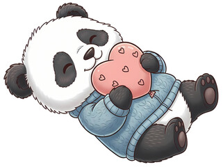 Panda bear holding heart shaped balloon