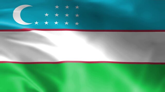 Waving flag of Uzbekistan national symbol with crescent moon and stars representing patriotism and independence isolated