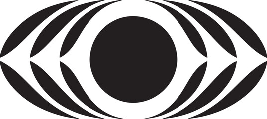 Obraz premium Black and white stylized eye with concentric circles and elongated eyelashes