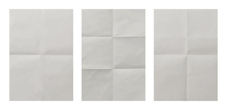 Folded white paper texture set, clean creased sheet background, minimal realistic mockup surface isolated for design