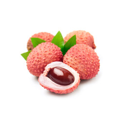 Lychee fruits with leaves