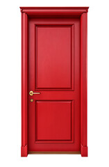 Vibrant red door with gold handle on a transparent background