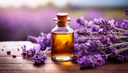 Lavender Essential Oil Bottle With Flowers Aromatherapy Image
