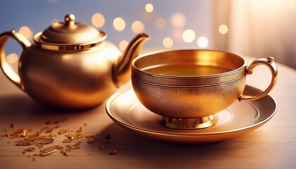 Elegant National Hot Tea Day Design With Luxurious Golden Teapot And Cup Illustration Capturing The Warmth Aroma Relaxation And Cultural Heritage Of Tea On January Twelfth