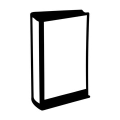 Black and white illustration of an upright book with blank cover