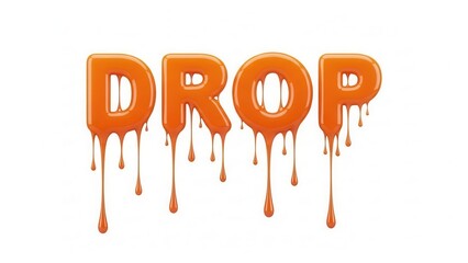 Orange liquid dripping text drop isolated on white background