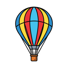 Fototapeta premium A colorful hot air balloon vector illustration flies high in the sky, featuring a rainbow basket for a fun travel adventure and freedom in air transportation