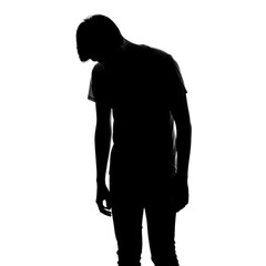 Black vector illustration of a standing businessman and woman silhouette couple and a young man boy outline shadow for fashion and business people