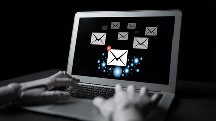 An AI powered email inbox with a smart message notification filter. An AI concept for prioritizing important electronic mail and communication. Motif