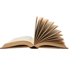 An open book with pages fanned out on a black background