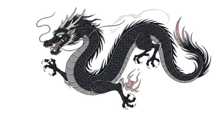 A majestic black dragon illustration with fiery spirit and flowing mane © Stock Image Zone