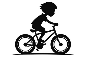 Obraz premium Little Cyclist Silhouette, Black and White Vector Character for Parenting and Lifestyle Blogs