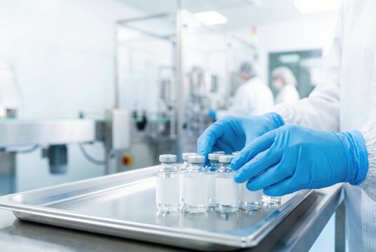 Scientist prepares vials of vaccine in laboratory setting with focus on sterile environment and proper handling techniques
