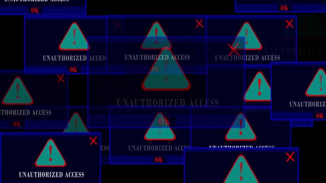 Unauthorized Access Alert Warning Error Window Pop-up Notification Box On Black Screen.
