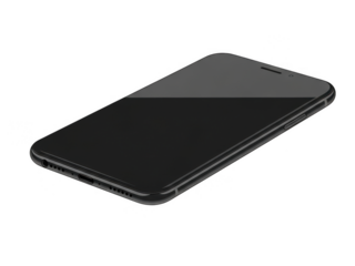 Sleek black smartphone with reflective screen isolated on transparent background