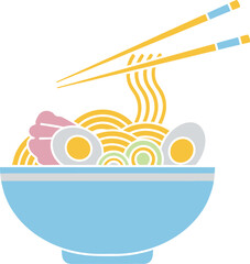 Colorful ramen noodle bowl with chopsticks delicious asian food restaurant branding design Vector illustration