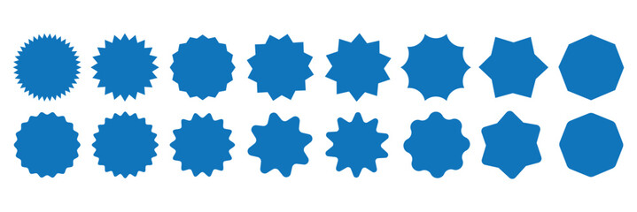 Starburst. Stickers. Sale Price Tags, Retro Sunburst Badges, Discount Labels, Quality Mark Stamp Seals. Set of Orange Colour Starburst Stickers on Transparent Background