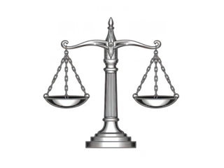 A balanced justice scale symbolizing fairness and equality isolated on transparent background