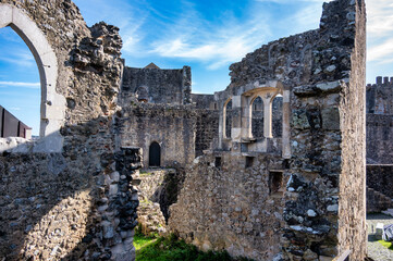Medieval stone ruins inside Leiria Castle Portugal