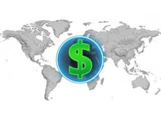 Global financial influence symbolized by dollar sign on world map isolated on transparent background