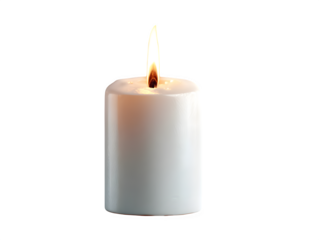Illuminated Candle: A bright, flickering flame atop a clean white candle, evoking a sense of warmth, serenity, and spiritual reflection.