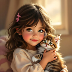 Girl Child with Kitten
