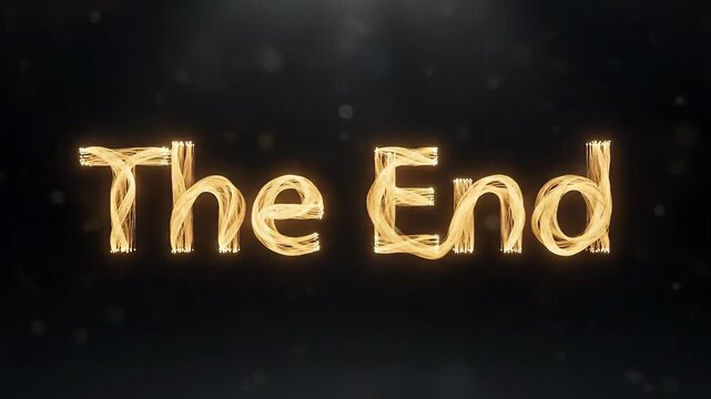 The End text in fiery glowing letters on a dark background symbolizing conclusion and finality.