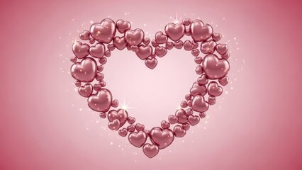 Obraz premium Heart shape made of shiny pink hearts on pink background