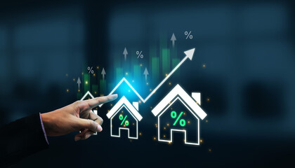 Concept of real estate investment and a rising housing market. The increase in property value is...