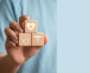 Healthcare icon stethoscope insurance patient hospital medic medicine doctor concept trust and support the Health insurance concept in hospital background