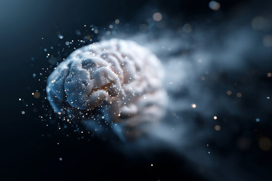 A brain is shown in a cloud of smoke, with the smoke surrounding the brain