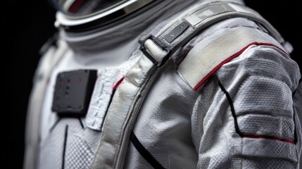 Medium shot highlighting a lightweight smart spacesuit designed for maximum comfort with advanced moisturewicking fabrics and adaptive fit technology