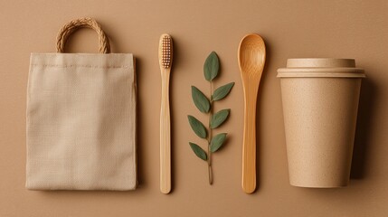 A mockup display of sustainable products, arranged with space for text