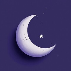 Cute smiling crescent moon with little star