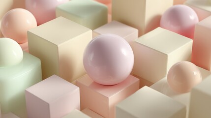 Soft pastel 3d geometric spheres and cubes