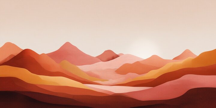 Minimalist desert mountain landscape at sunset