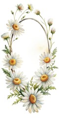 Obraz premium Watercolor Daisy Flower Frame with White Petals and Yellow Centers Illustration