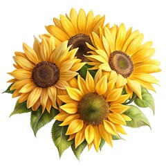 Beautiful illustration of sunflowers, a bunch of bright yellow summer flowers